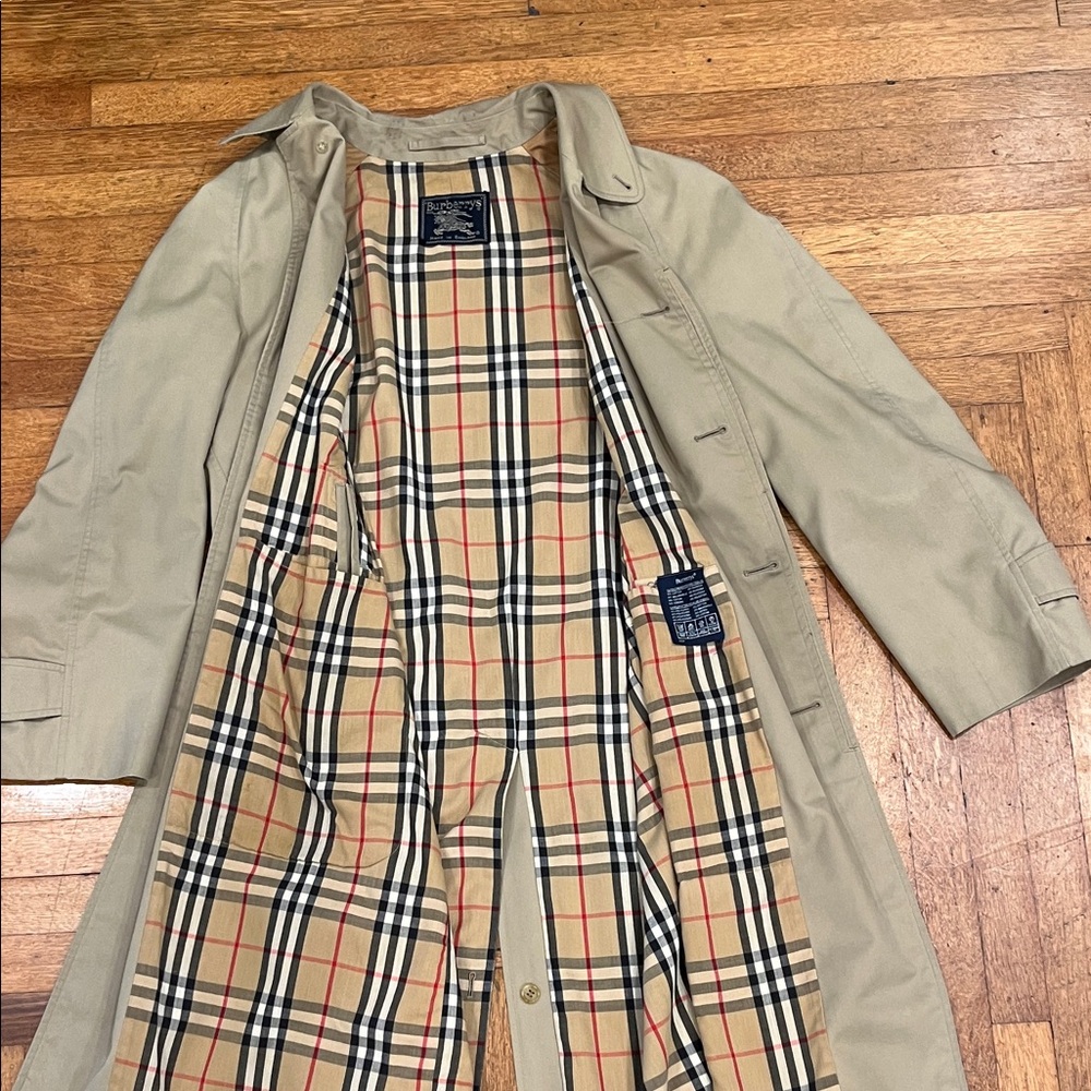 Vintage Burberry Khaki Trench Coat with Check Lining.
